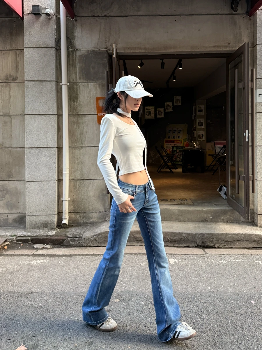 

Tristine американские ретро джинсы-колокольчики женские облегающие эластичные джинсовые брюки осень-зима новые повседневные брюки с низкой талией