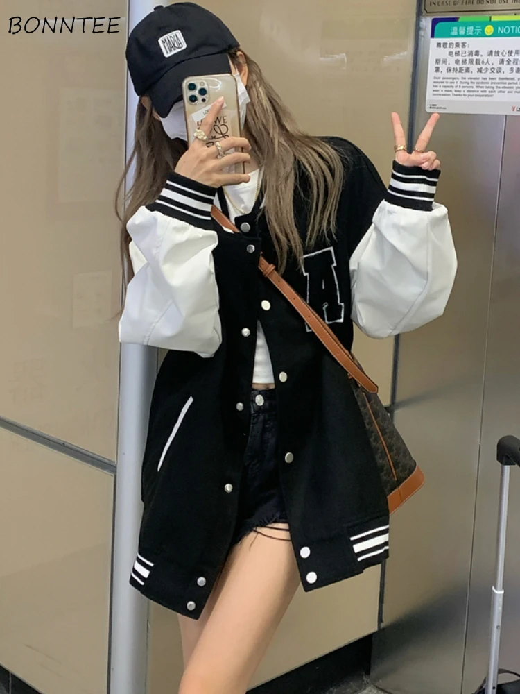 

Baseball Jackets Women Plus Velvet Chic Ins Trendy Korean Style All-match Loose Fit Lazy Couple Streetwear Autumn Winter Coats