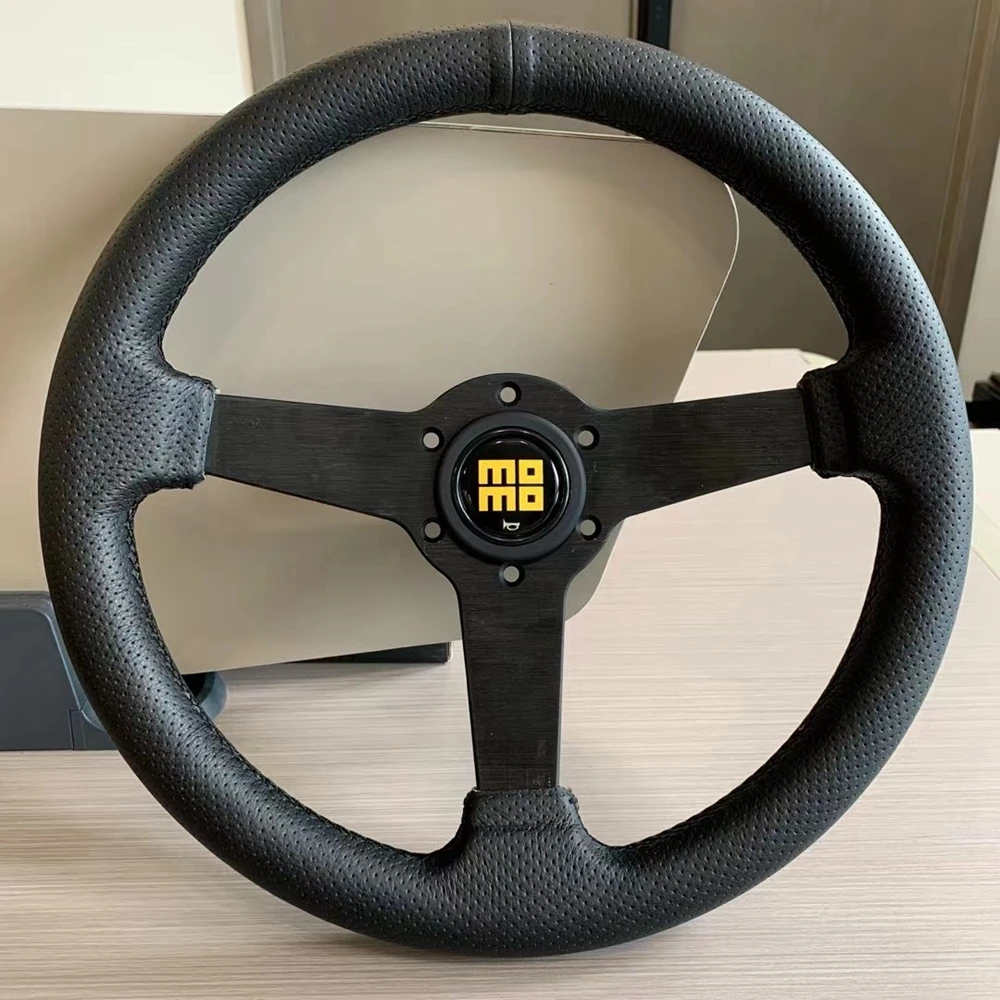 Flat 13Inch JDM Real Leather MOMO Steering Wheel Car Rally Racing JDM Drift MOMO Steering Wheel Volantes For VW HONDA TOYOTA BMW