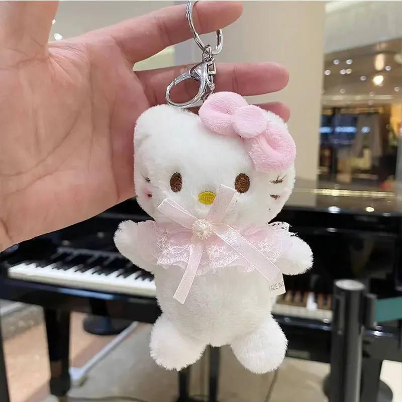 Śliczne Sanrio pluszowe zabawki Kuromi Melody Hello Kitty Pom Pom Purin brelok do kluczy torba pluszowe akcesoria dla lalek brelok wisiorek prezent