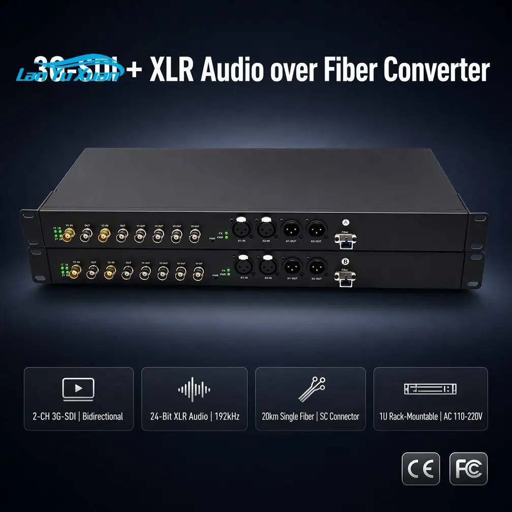Professional Bi-directional 2CH 3G-SDI XLR 24bit Audio Video Fiber Optic Extender Rack Mount Audio Video Fiber Optic Transceiver