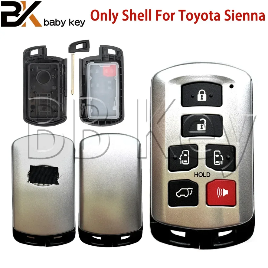 BB Key 5+1/6 Buttons Uncut Blade FOB for Toyota Sienna 2011 2012 2013 2014-2017 2018 2019 2020 Smart Prox Remote Key Shell Case