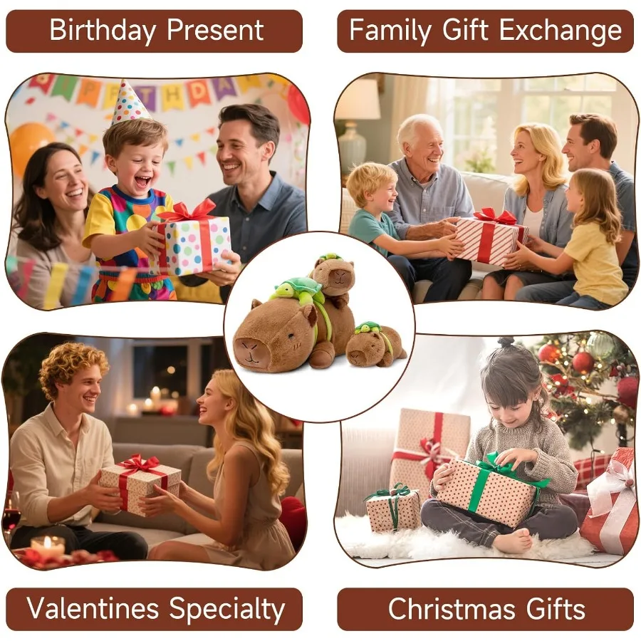 Capibara de peluche ponderado con mochila de tortuga, almohada de felpa suave de juguete para adultos, 9,8 pulgadas, 0,8 Lb, color Beige claro, calma