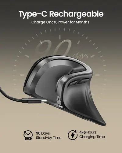 Imagen 2 del producto Ratón ergonómico ProtoArc, EM11 NL Bluetooth, ratón vertical inalámbrico recargable, 3 conectividad multidispositivo para computadora/PC