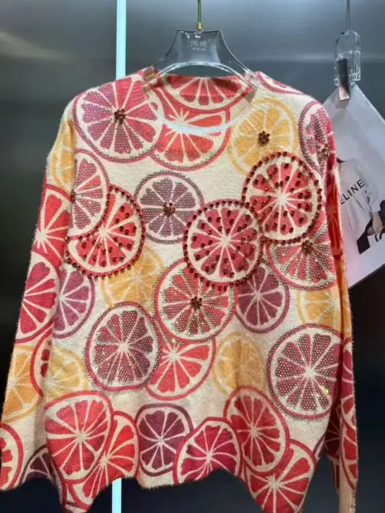 

Вязаный свитер для тяжелой промышленности с ромбовидной вышивкой, женский осенне-зимний тренд, новая мода 2025 года, вязаный пуловер с круглым вырезом, джемперы