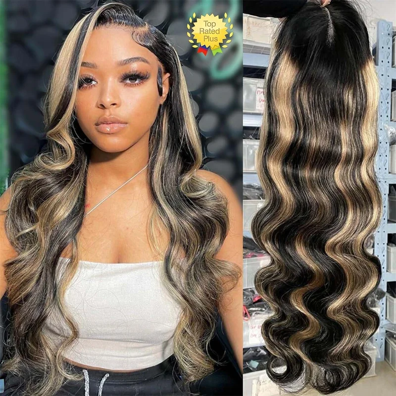 Ombre Body Wave Wig  Hair 1B/27 Highlight  Glueless 13×4 Lace Front Wigs