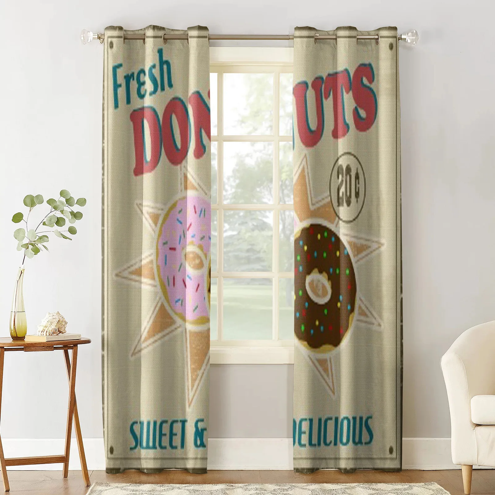 Donuts Vintage Grunge Poster Window Curtains Home Textile Living Room Kitchen Decoration Kids Bedroom Curtains