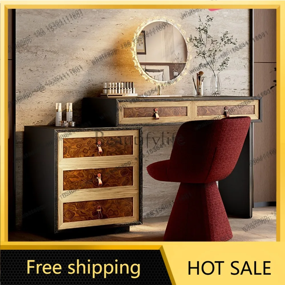 FG medieval style dresser chest cabinet integrated with mirror light luxury high-end storage with lamp telescopic