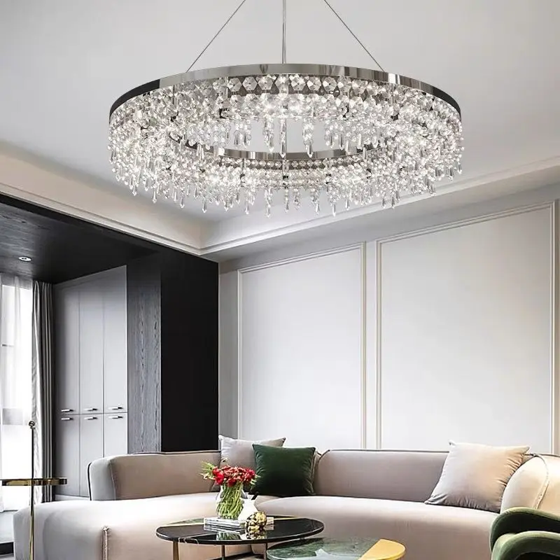 Moderno lusso cristallo Led lampadario cerchio anelli lampadario soggiorno decorazione sospensione Lamparas infissi per scale Villa