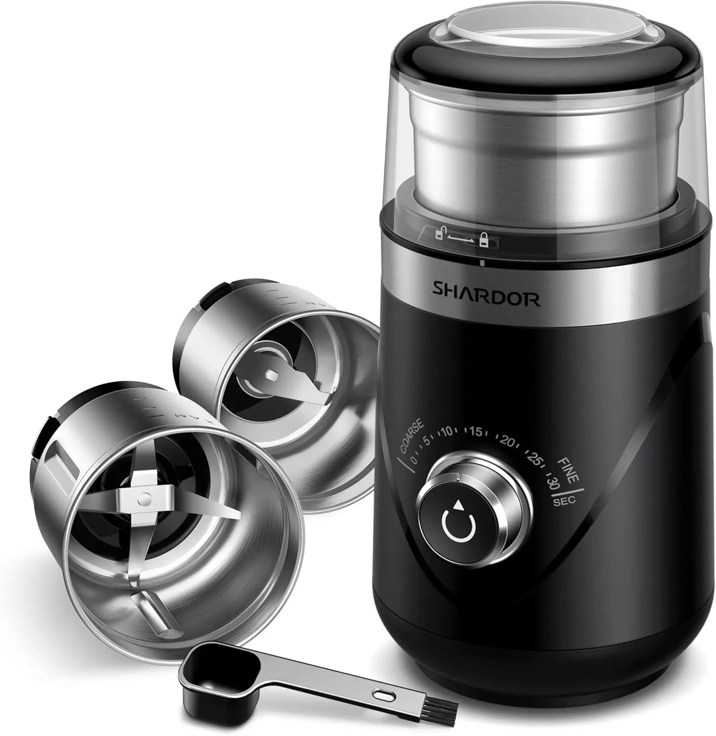 

Electric Silent Coffee Grinder with Adjustable Coarse to Fine Grind, 2 Stainless Steel Bowls for Beans & Spices