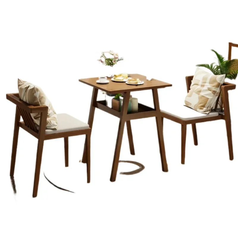 

LMM Solid Wood Balcony Small Table and Chair Three-Piece Set Leisure Tea Table Chair Combination