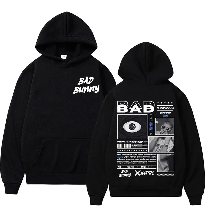 Rapper Bad Bunny Album Cover Hoodies Men Women High Quality Casual Pullovers Sweatshirt Fashion Hip Hop Gothic Hoodie Streetwear