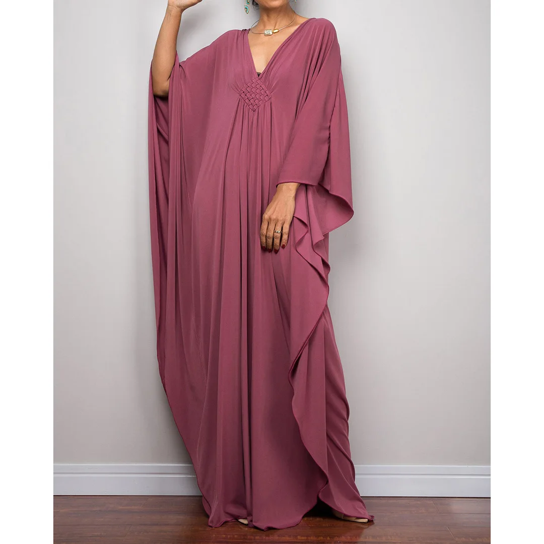 Langes Kleid im Stil einer griechischen Göttin, Tunika mit Fledermausärmeln, Strandkleid, Strandtuch, Strandmode, Kaftan, Maxikleid V4427 – Detail 21