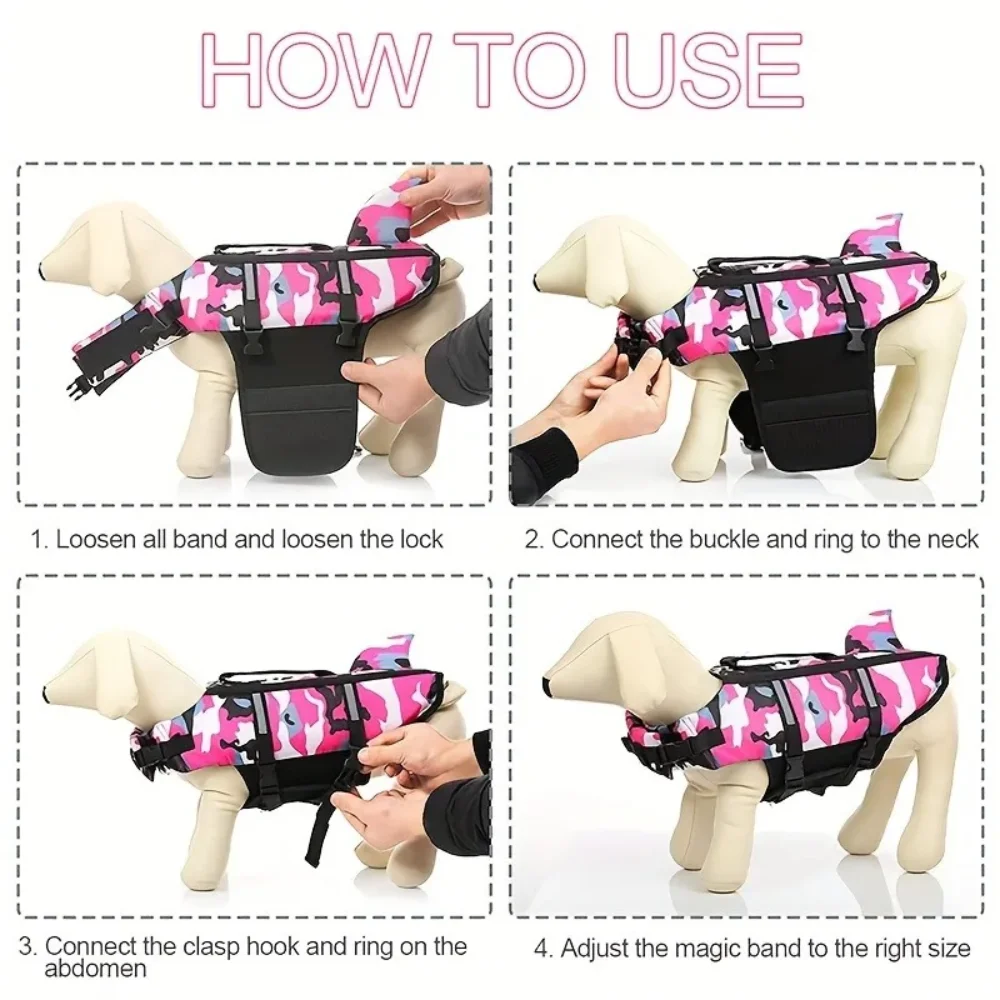 犬用浮き胴衣、救助ハンドル付き、サメデザインの軽量浮き胴衣、アウトドアサーフィンやビーチアクティビティに