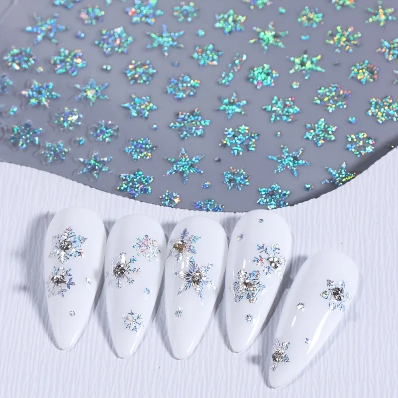 5 szt. świątecznych naklejek na paznokcie w kształcie płatków śniegu i gwiazd, łatwe w aplikacji do dekoracji paznokci DIY, na prezenty, imprezy i do stylizacji makijażu ślubnego.