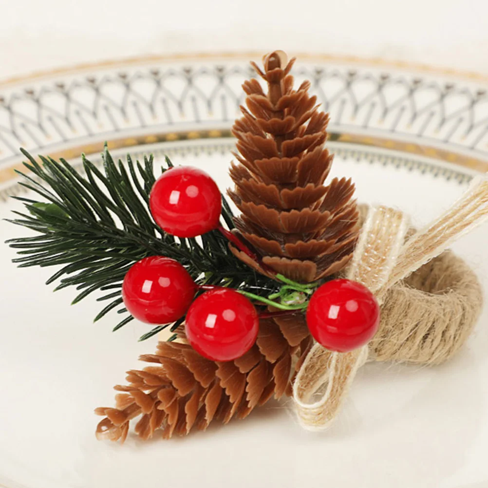 

6 Pcs Rings Christmas Berry Wreath Berry Napkin Rings Decorations Plastic Flax Material Holiday Accessories