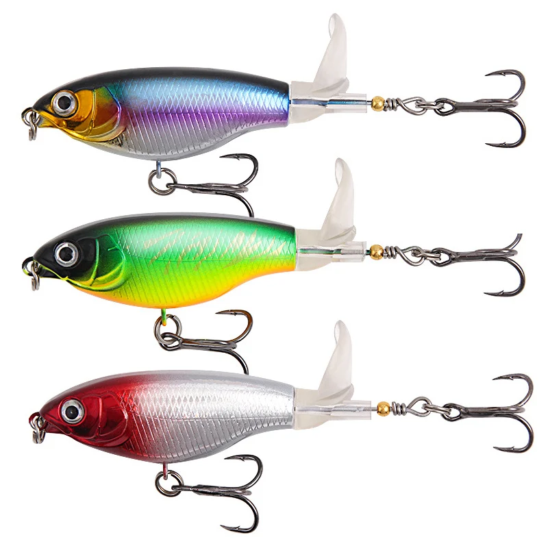 1 PC Popper Spinning Fishing Lure, Laser Reflective Floating Hard Bait, Artificial Baits, 9.5cm 6g Rotate Fishing Lure