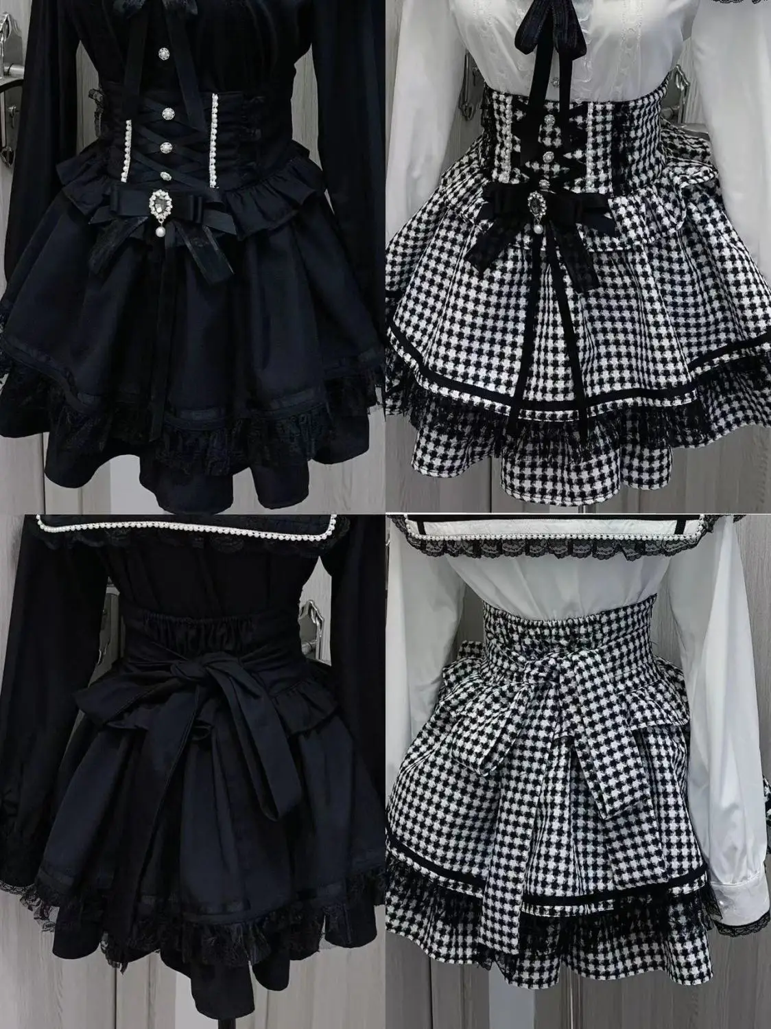 

Gothic Sweet Lolita Skirt Lace Bow Embellishment Layered Ruffled Hem Japanese Harajuku Subculture Party Bottom Spring Summer