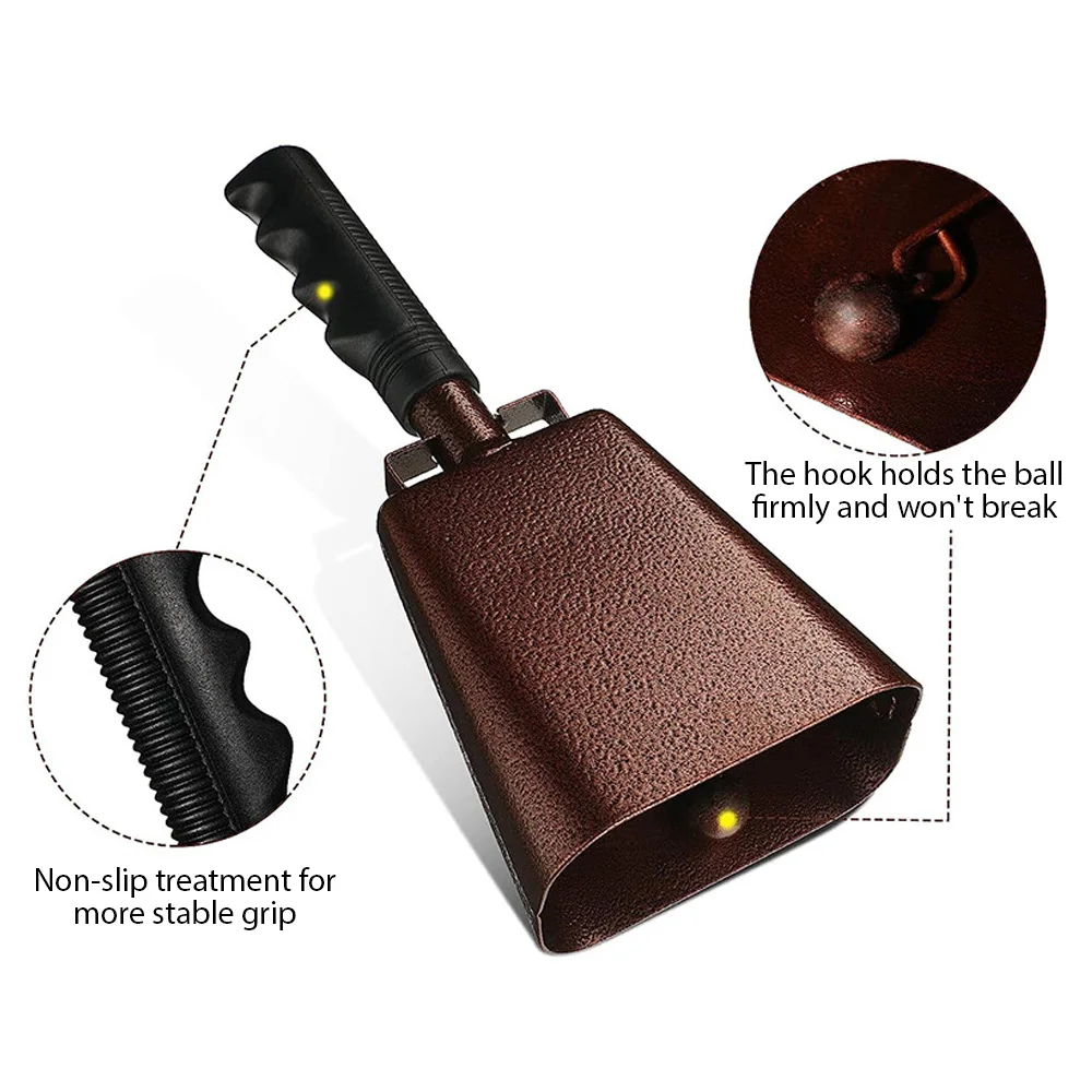 جرس بقر مع صانعات ضوضاء بمقبض ، آلة موسيقية قرع ، ألعاب كرة قدم ، مزرعة ، أحداث رياضية ، بقرة حفلة ، 10 بوصة