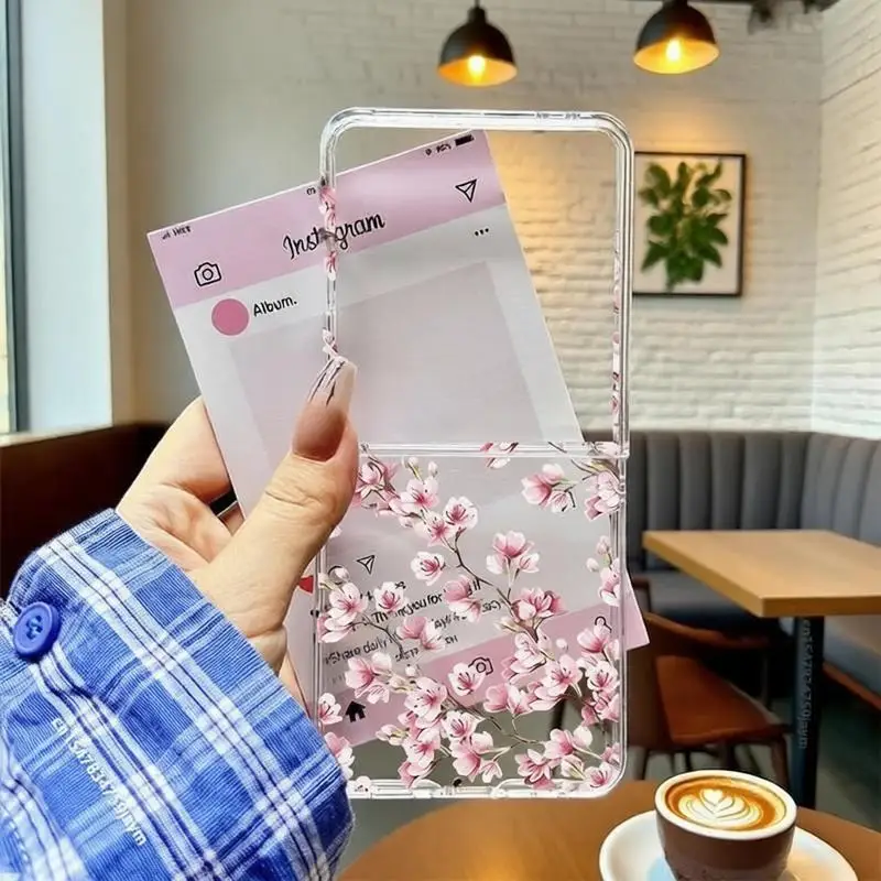 

Pink Cherry Blossom Flower Phone Case For Samsung Galaxy Z Flip 6 ZFlip5 Hard Folding Cover for Samsung ZFlip 4 3 7 Shell Fundas