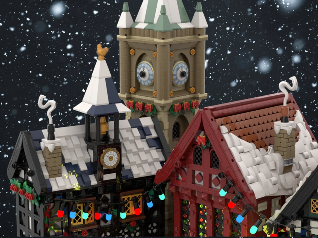 Squisito nuovo modello di blocchi MOC, famosa vista stradale, tecnologia tedesca della città vecchia di Natale, set fai da te giocattolo modulare per bambini