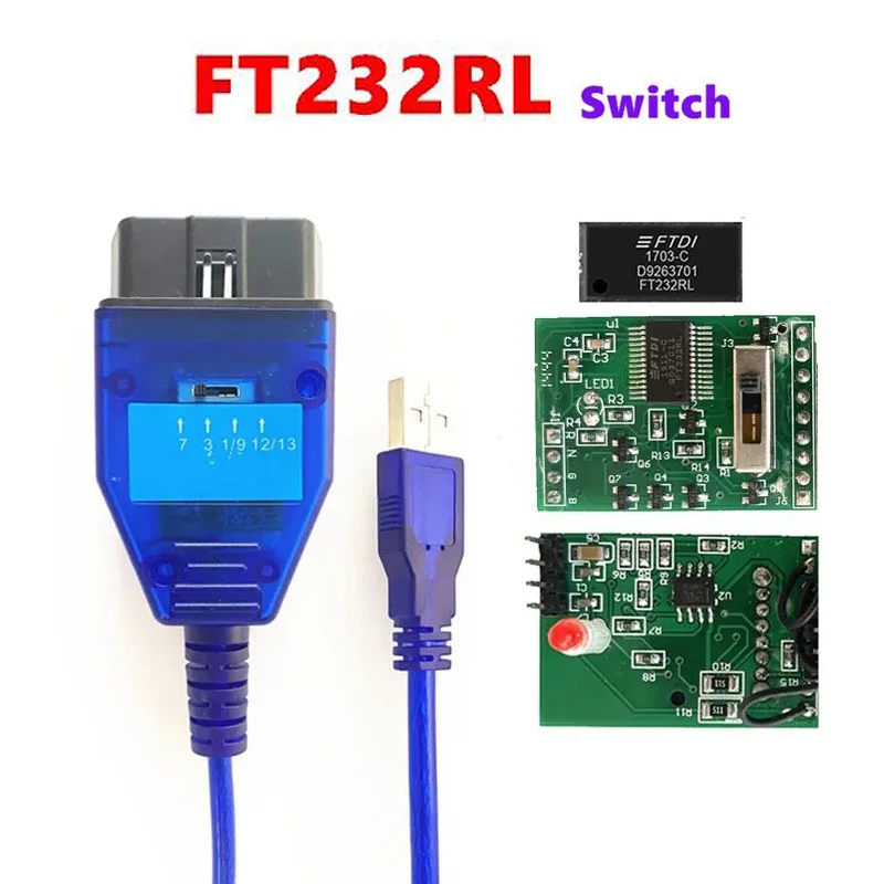 OBD2 Cable Switch KKL 409.1 CH340T/FT232RL VAG-COM Cable Scan Tool OBD/USB Interface OBD2 Scanner Diagnostic Cable for VW/AUDI