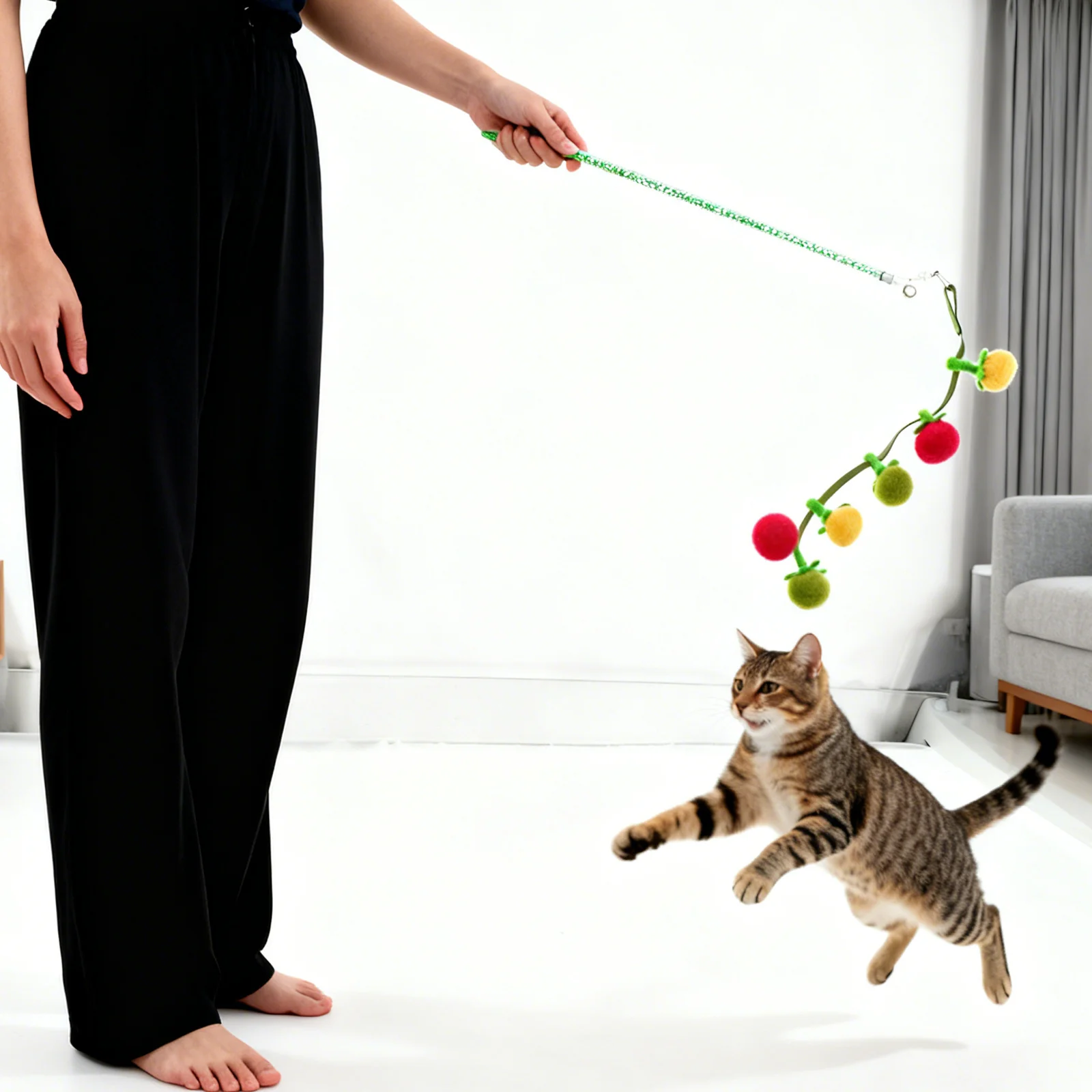 

Cat Teaser Wand Persimmon Fruit with Bell Interactive Indoor Cats Kittens 34.6 Length Chew Catnip Handheld Door Hanging Teaser