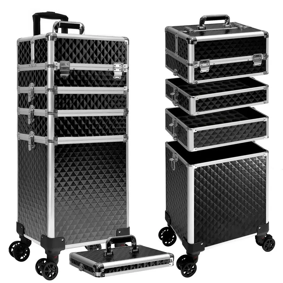 

in 1 Rolling Makeup Train Case Professional Cosmetic Trolley Large Storage Organizer on Wheels for Hairstylist Artist Nail Beaut