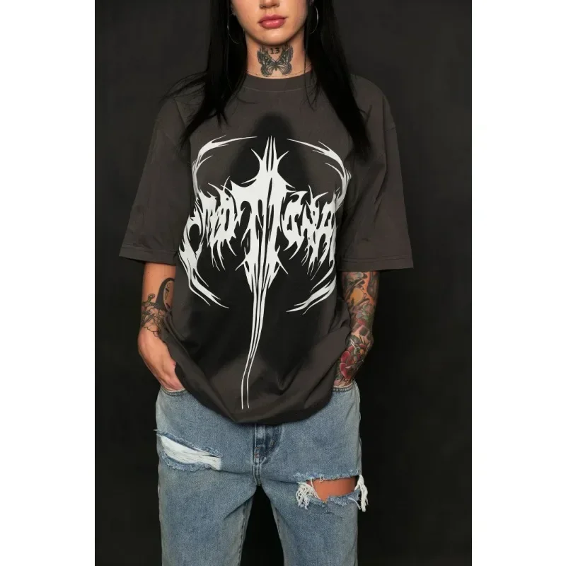 

Индивидуальная хлопковая футболка большого размера Y2k с круглым вырезом и короткими рукавами, свободная футболка с круглым вырезом и короткими рукавами, европейские женские