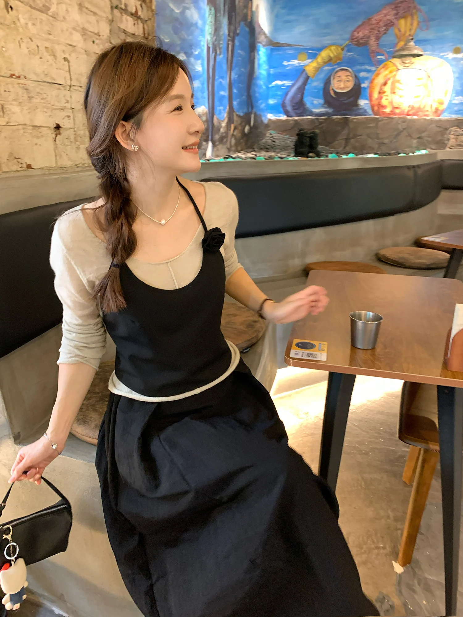 

Топ Bla XierZ Zhou Xi Er ter Ne без бретелек с 3D-брошью в виде цветка, винтажный стиль, женская верхняя одежда, повседневная одежда