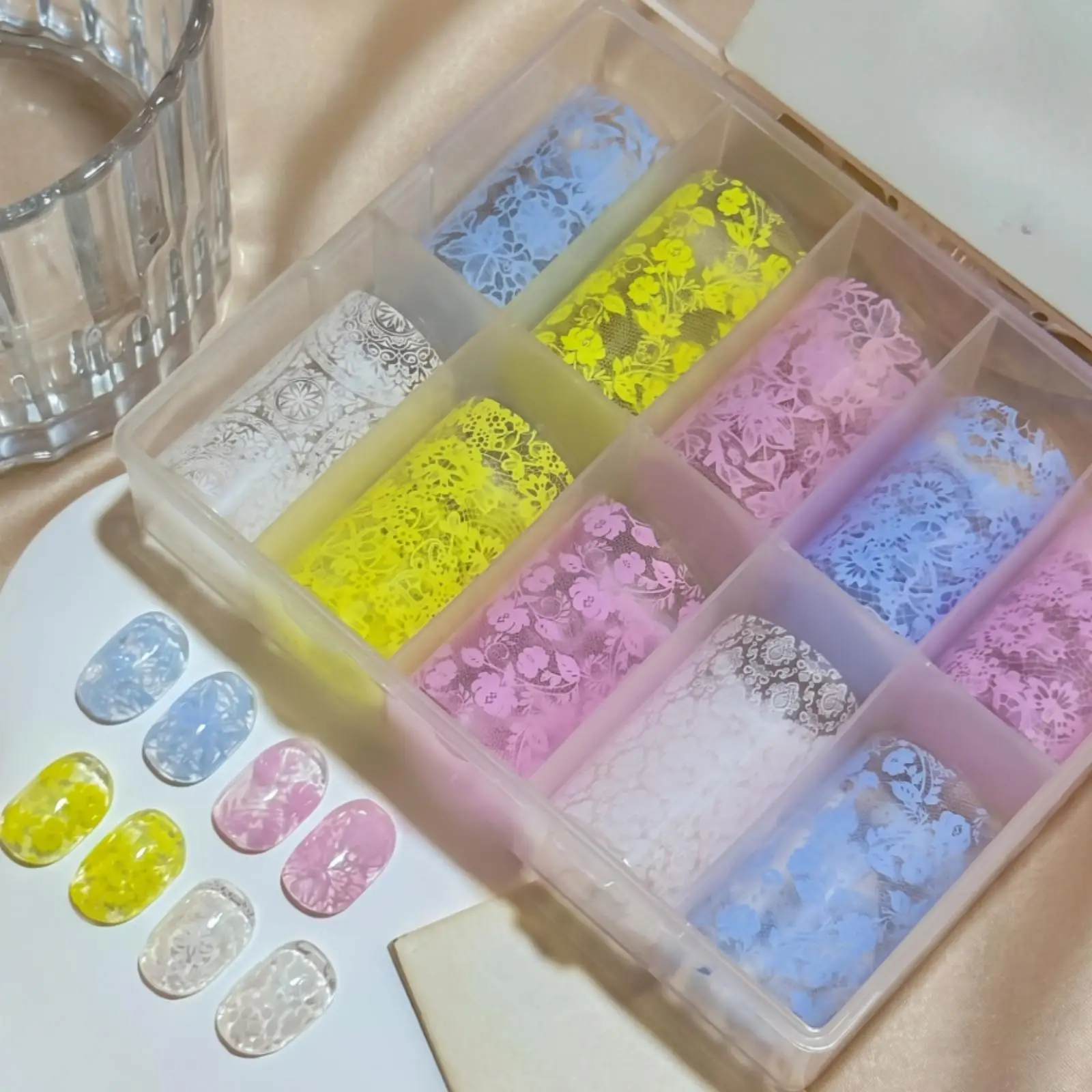 3xEasy to Use Lace Nail Transfer Paper | Delicate, Nail Transfer Paper with Storage Case, for Home Manicures
