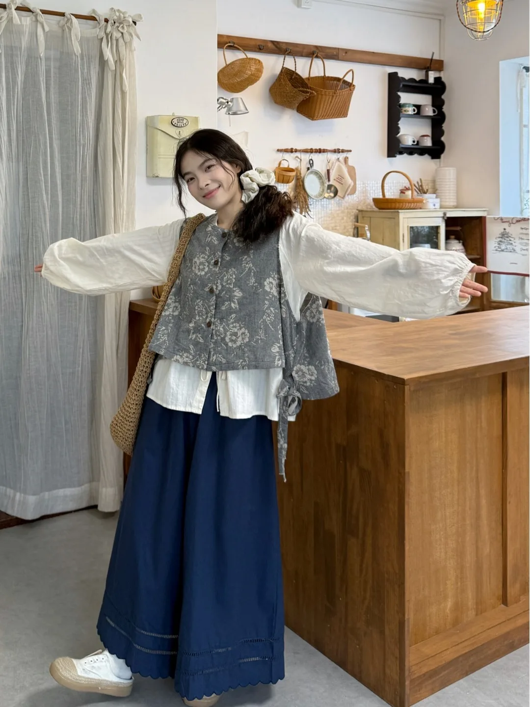 

plus Size Women's Vintage Embroidered Top Long Sve High Waist Patchwork Long Pants Tee-Piece Set Autumn Faion Korean S...