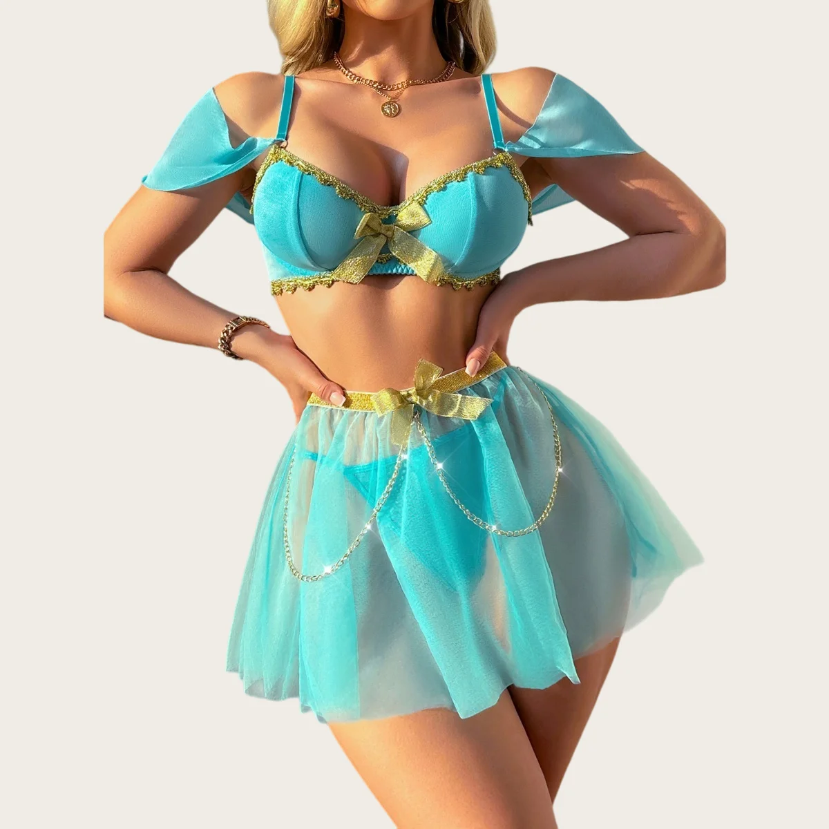 Halloween Women's Lingerie Sets Fairy Tulle Princess Cosplay Bra Thong Skirt Seductive Hot Intimates Roleplay Costume