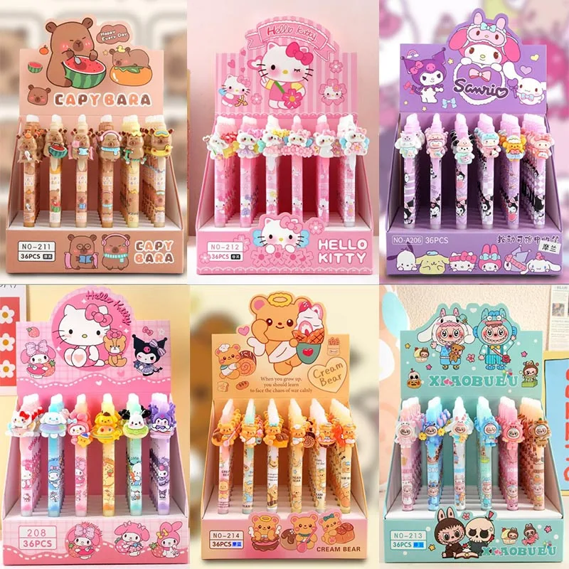 

36pcs/ лот Sanrio Capybara стираемые гелевые ручки для написания Kawaii несут 0,5 мм синие чернила нейтральная ручка детей подарок офис школьные принадлежности