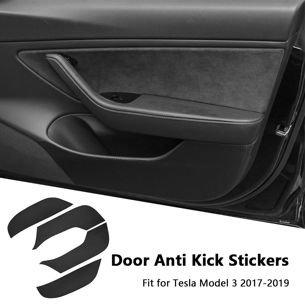 

4pcs Car Door Sill Anti Kick Pad Protection Side Edge Film For Tesla Model 3 2017-2023 Car Door Glove Box Under Dashboard Cover