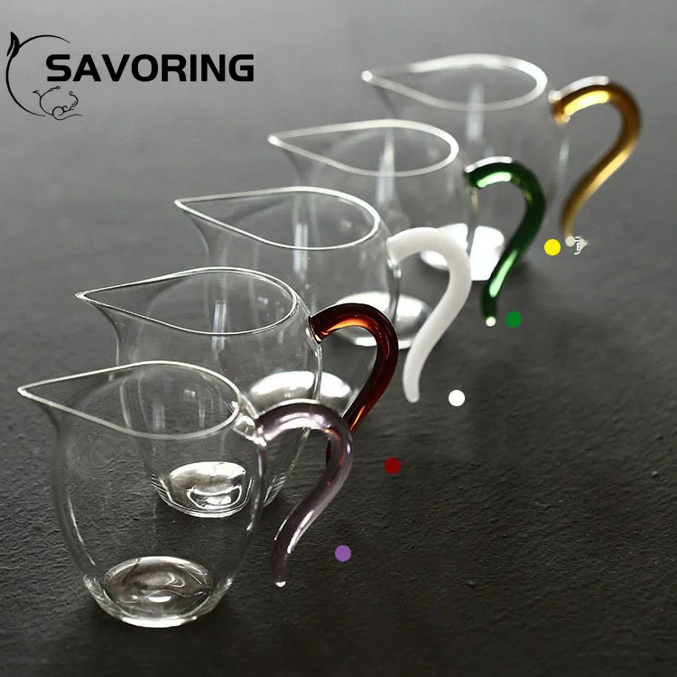 300ml Heat-resisting Clear Glass Tea Pot Fair Cup Chahai Handmade Kung Fu Tea Cup Teaset Tea Pitcher Divide Tea Ware with Handle