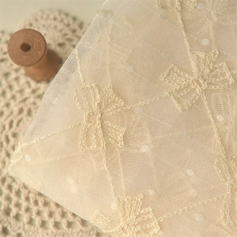 

Beige Embroidered Gauze Fabric For DIY Shirt Top Skirt Dress Window Screens Headbands Handmade Fabrics