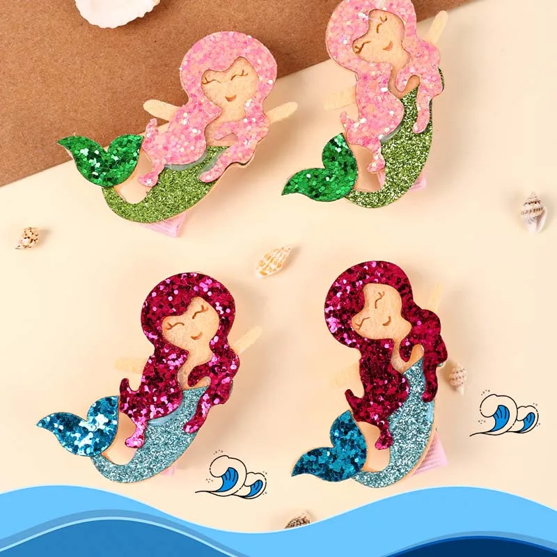 ncmama 4Pcs/set Glitter Mermaid Hair Clips for Baby Girls Cute Ocean Hair Pin Barrettes Princess Headwear Kids Hair Accessories