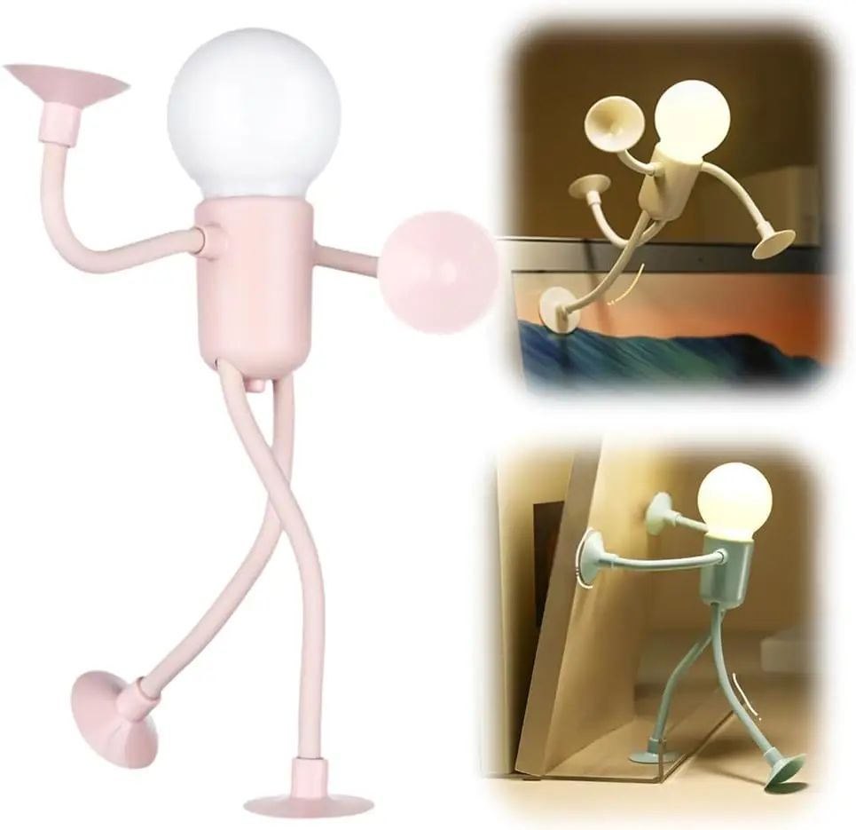 Lampu tidur olahragawan bentuk variabel, lampu tidur DIY bentuk bebas dengan suction cup, dapat dibengkokkan untuk dekorasi kamar tidur, kamar mandi, dan Natal