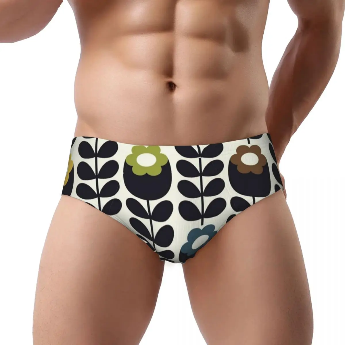 Custom Orla Kiely Floral Fabric Briefs Underwear Men's Breathable Stretch Scandinavian Panties