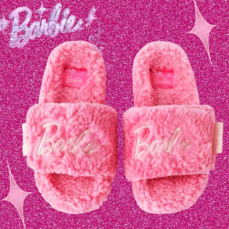 

Barbie Plush Slippers Kawaii Soft Home Winter Warming Adults Stylish Movie Trendy Shoes Lovely Cute Girls Gifts Delicate Y2K