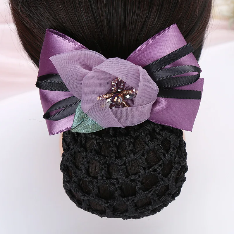 

Ribbon Flower Bowknot Hair Clips for Women Crystal Bun Net Snood Hair Accessories Elegant Ladies Hairgrips Barrette Jewelry