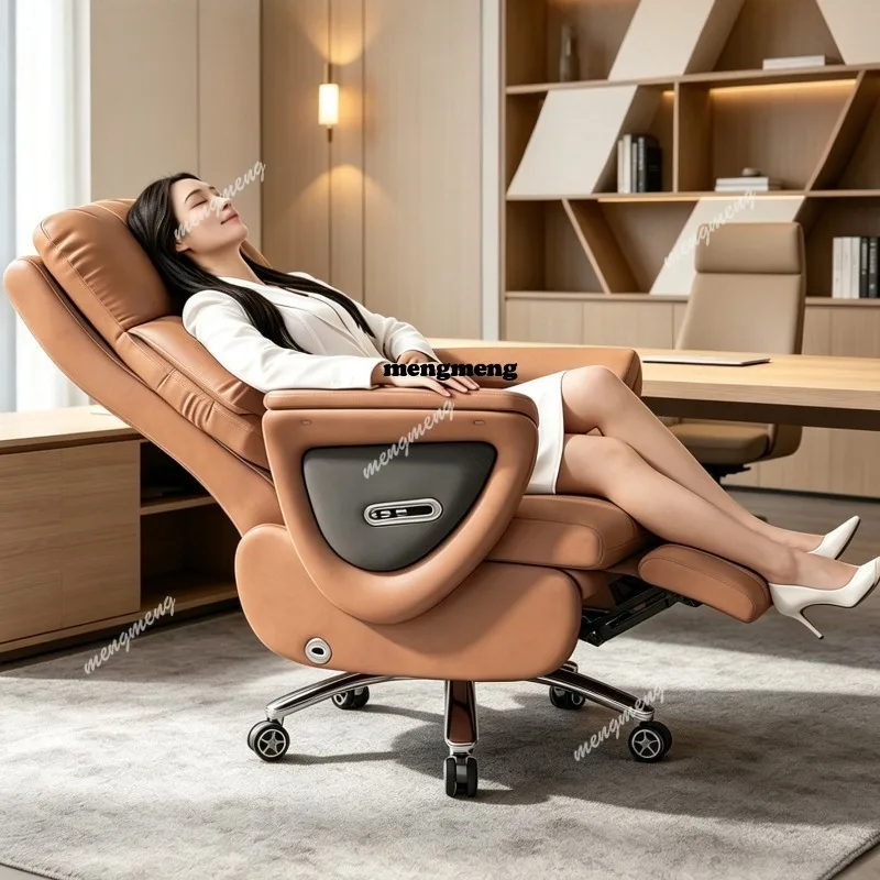 

cowhide office boss chair is comfortable and sedentary, computer chair, household electric massage chair can be reclined