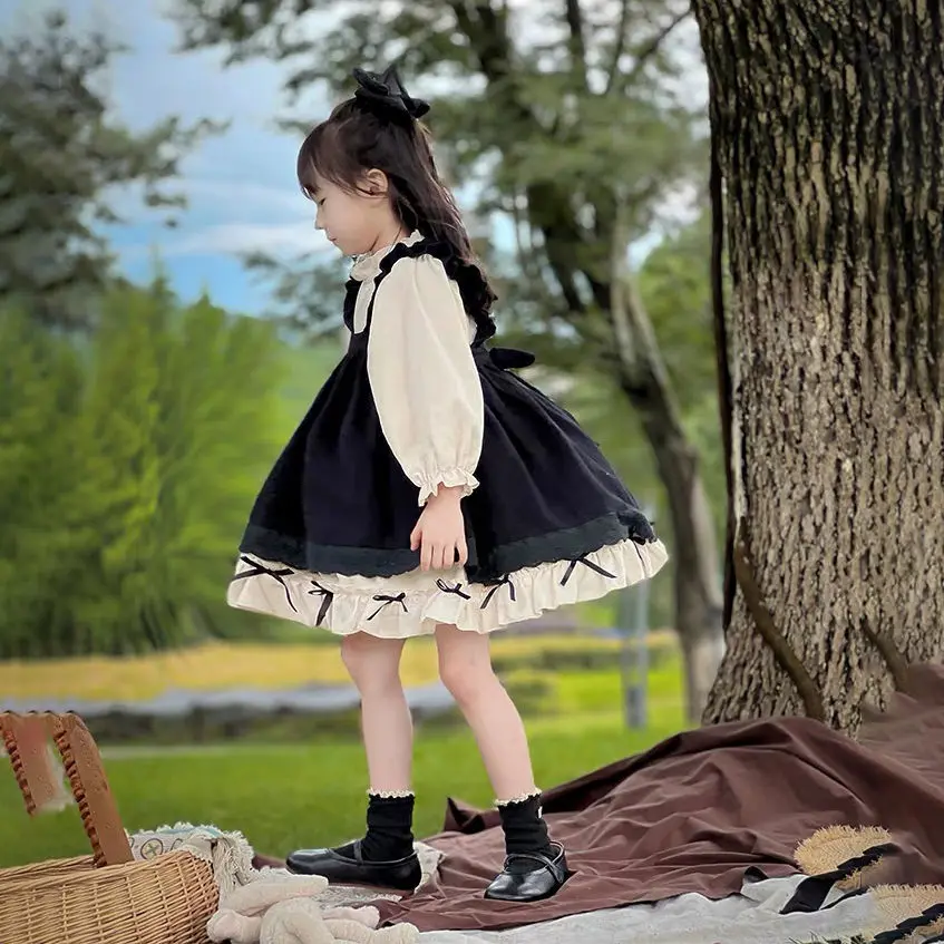 Children Princess Dress 2024 New Girls Spring and Autumn Two Piece Set Fashionable Children Lolita Dress