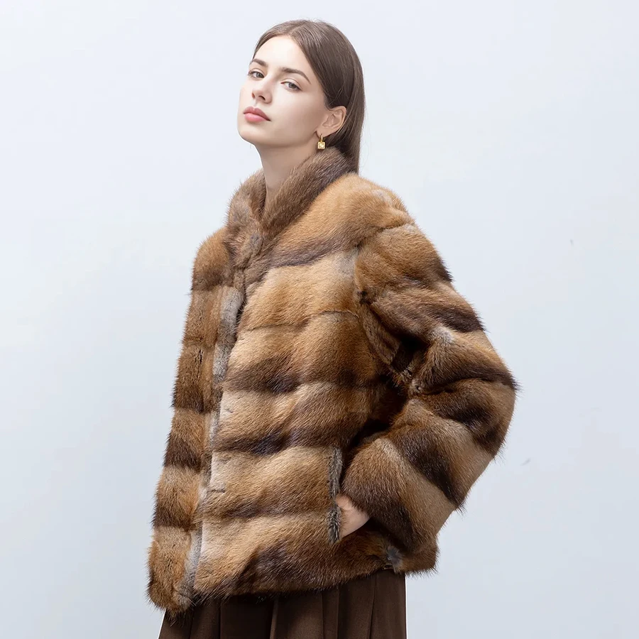 Natural Muskrat Fur Winter Women Fur Coat Women Luxury Real Fur Warm Winter Jackets