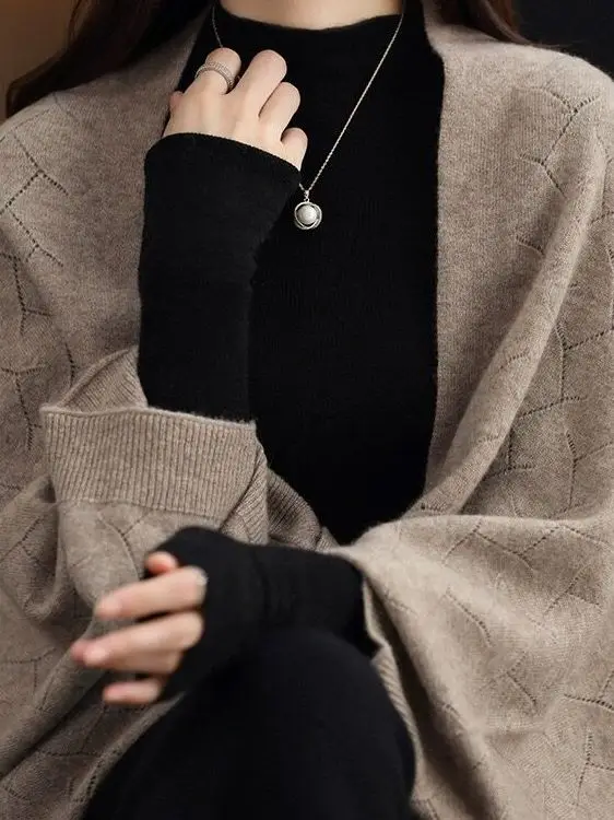 

Ele Camere Wrap Cardigan Women's Autumn Winter New Sle High End Knitted Wool Coat Loose Fit Long Sve V Ne Warmth