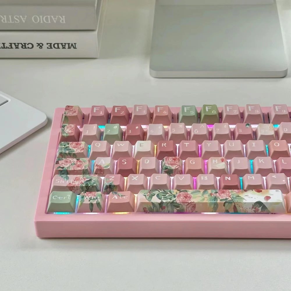 Imagem -04 - Série Rose Flower Keycaps Perfil Cereja Pbt Sublimação Dye mx Jogos Mecânicos Teclado Keychron q2 k2 65 142 Chaves