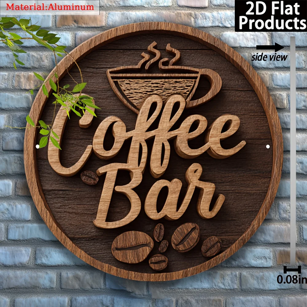 2D Flat, 1pc Coffee-themed Metal Wall Decor Sign - Rustic Style Coffee Bar Decor with Cursive Font and Coffee Bean Pattern - 7.8