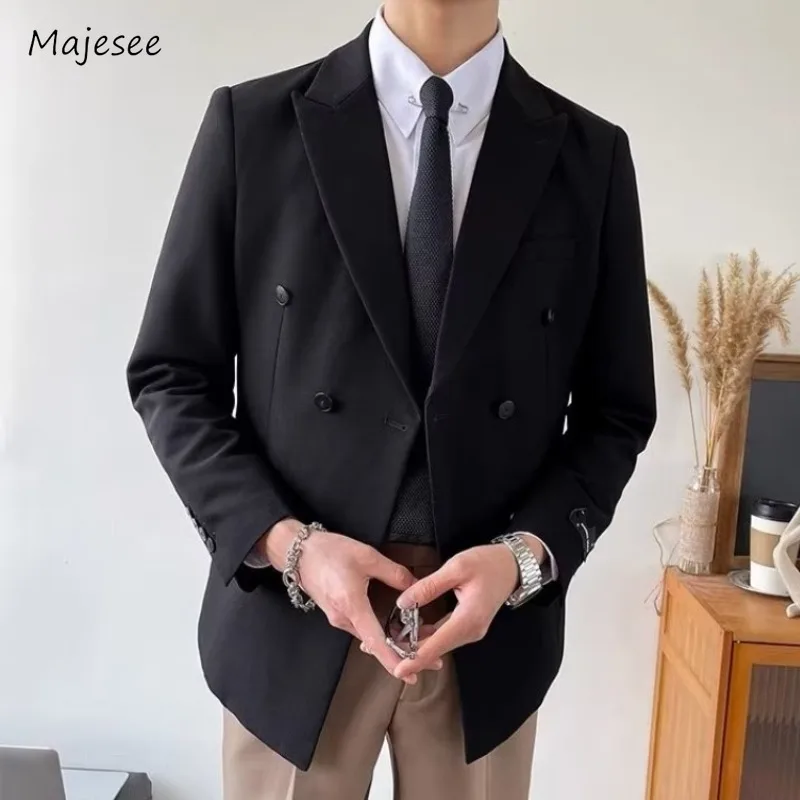 Blazers Men Double Breasted Korean Fashion Handsome Slim Smart Casual Office Business Outwear Mens Clothing Coats Designed Ins