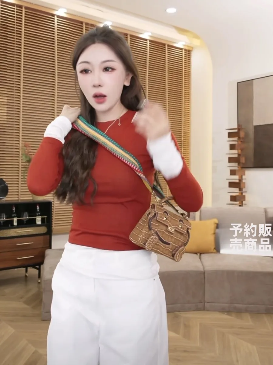 

BaiXue рекомендуется дикая надежда весенний повседневный простой ленивый утягивающий искусственный двухсекционный круглый шерстяной свитер женский для поездок на работу Sle Co...